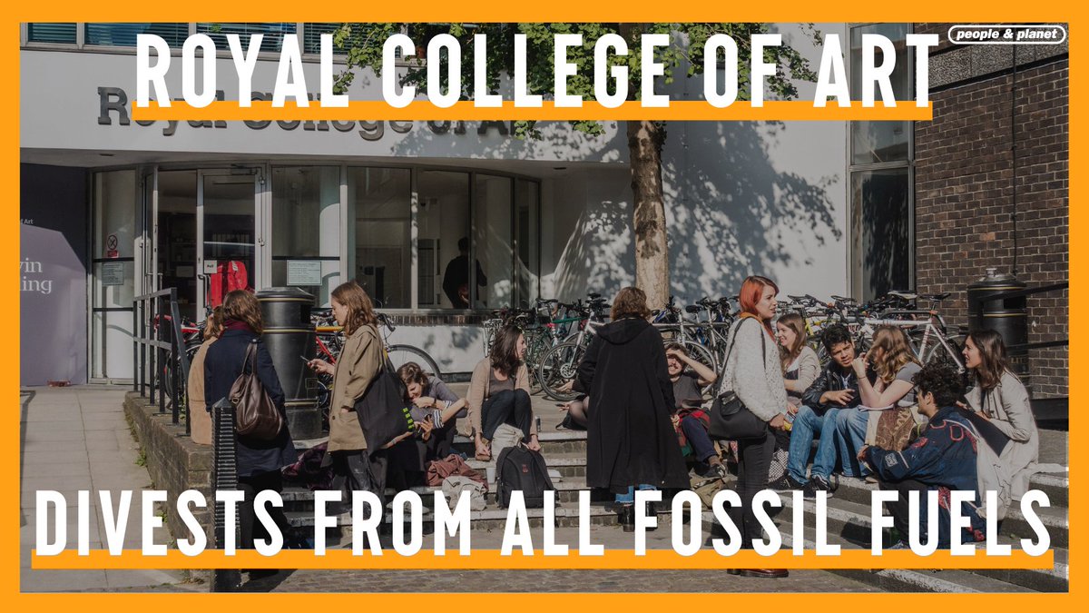 🎉Royal College of Art becomes the 101st UK university to divest from fossil fuels!!!🎉  

Sign the petition to demand <a href="/RCA/">Royal College of Art</a> support Fossil Free Careers next 👉 bit.ly/3Ew1g6U 

Keep us winning 👉 peopleandplanet.org/donate