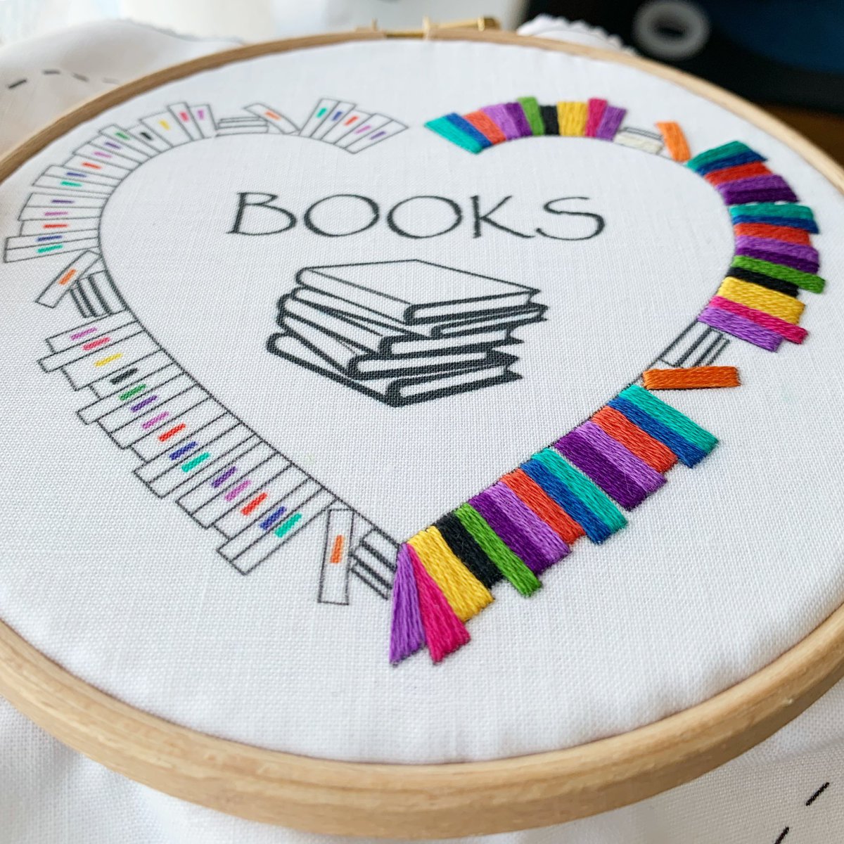 EmbroideryCart's tweet photo. And it’s half done!! But a lot more to do…📚🤍🪡

#workinprogress #embroidery #books #halfdone #createmakeshare https://t.co/T11IQbRSUB