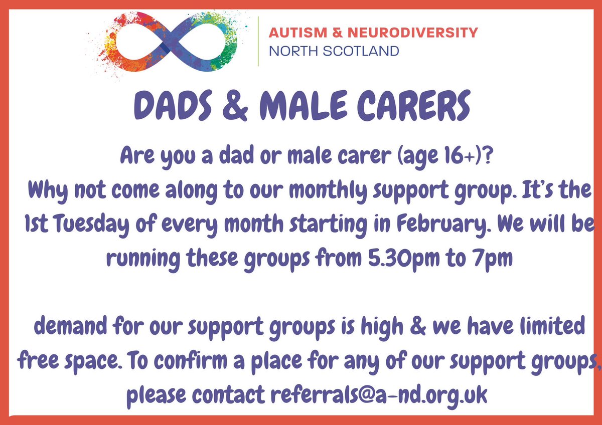 Autism_ND's tweet photo. **Support Group**
Our first Dad and Male Carer support group is tonight from 5.30pm. 
We hope to see you there! #supportgroup #dadsandmalecarers #autismandneurodiversity #thinkingdifferently https://t.co/ntzLNS6cqr