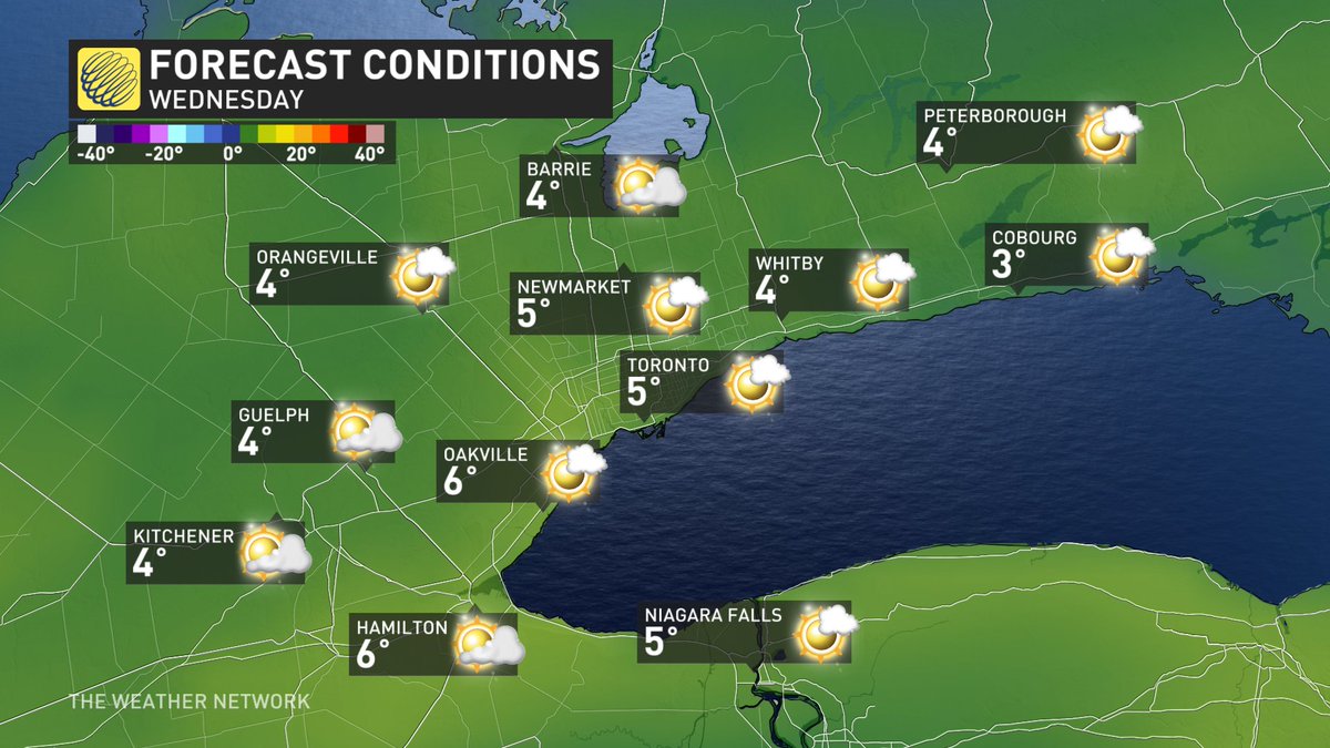 gtaweather1's tweet photo. Mostly cloudy &amp; peeks of sun today; Passing showers late AM &amp; early PM but mostly rain-free &amp; very mild; Cloudy early Wed. then sunny &amp; mild; Soaking rain Thursday (possibly starting as freezing rain west of the GTA); Mostly cloudy &amp; mild Friday; Early spring-like next week #onwx https://t.co/sIgBx63pDA