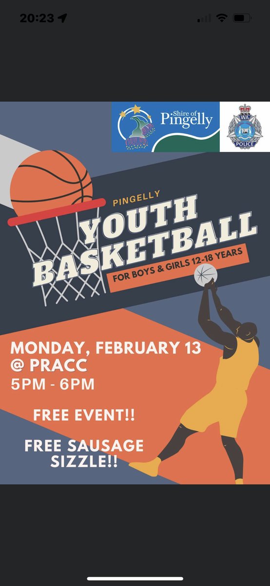 Pingelly Police along with Shire of Pingelly are holding a youth Basketball event on 13/1/23 . Come along and have fun and learn new basketball skills .  #fb