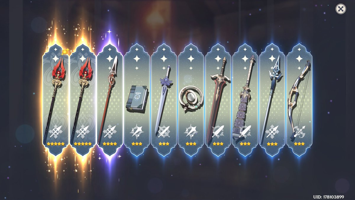 今日份快乐，汇报一下：补了一命胡桃歪了刻晴补了一命夜兰，武器池定轨护摩先出若水再出四风，最后双金收场

#Genshin #原神 #胡桃