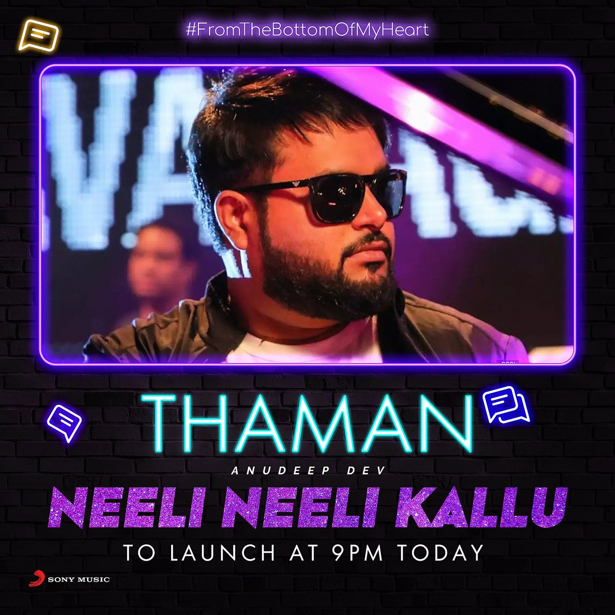 #NeeliNeeliKallu will be launched by <a href="/MusicThaman/">thaman S</a> tonight at 9️⃣PM 💜

STAY TUNED 🫶

#FromTheBottomOfMyHeart 

<a href="/anudeepdev/">Anudeep Dev</a> <a href="/SatyaYamini1/">Satya Yamini</a> <a href="/sureshbanisetti/">SURESH_BANISETTI Lyricist</a>