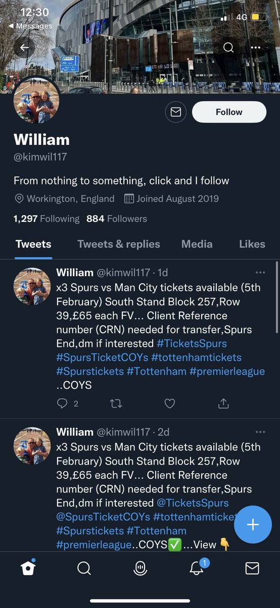 LewisSillett's tweet photo. Think this is the same guy, no idea how many accounts he’s got so be careful. #Spurs #spurstickets https://t.co/YWVIRyVjx7