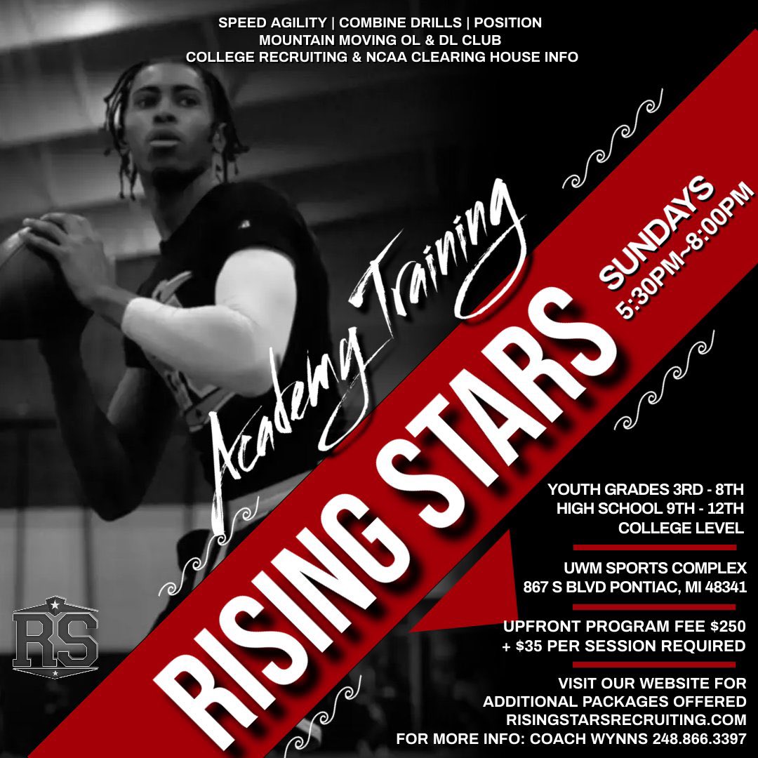 Cory I Chavis (2023) 6โ6โ 210lbs QB ๐ (@coryichavisqb) on Twitter photo โก๏ธ Rising Stars Academy Training
UWM Sports Complex, Pontiac. Upfront program fee $250 + $35 per training session required.
Sign up online...
risingstarsrecruiting.com
<a href="/iiler_2/">Coach Ian Andre Iler</a> <a href="/thecoachhopshow/">The Coach Hop Show</a> <a href="/REDFORDUNION/">REDFORD UNION FB</a> โก๏ธ Rising Stars Academy Training
UWM Sports Complex, Pontiac. Upfront program fee $250 + $35 per training session required.
Sign up online...
risingstarsrecruiting.com
<a href="/iiler_2/">Coach Ian Andre Iler</a> <a href="/thecoachhopshow/">The Coach Hop Show</a> <a href="/REDFORDUNION/">REDFORD UNION FB</a>