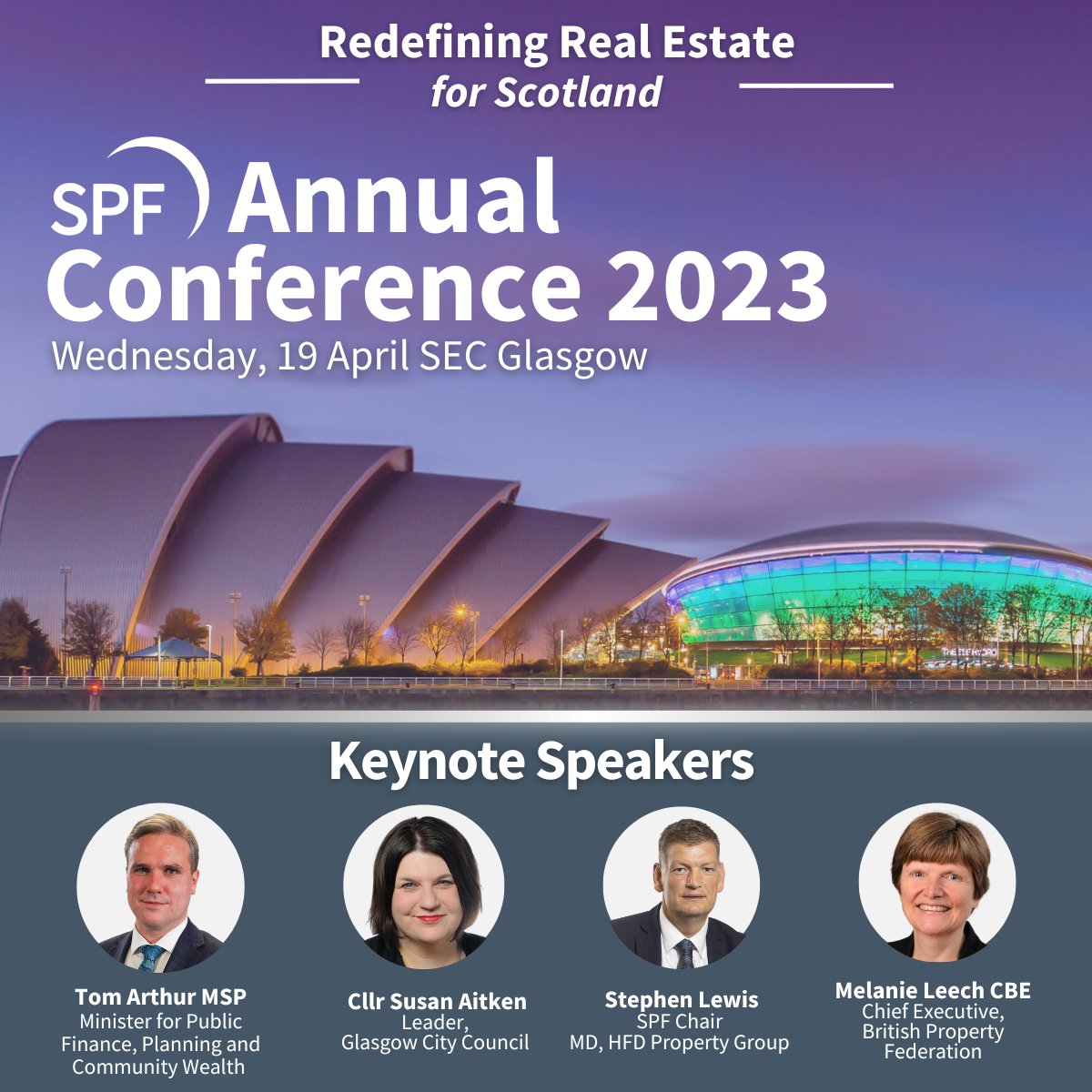 📢 Join us for our forthcoming SPF Annual Conference - "Redefining Real Estate for Scotland".

📅 9am-4pm, 19 April
📍 SEC, Glasgow

Keynote speakers include <a href="/ThomasCArthur/">Tom Arthur</a> <a href="/LeaderGCC/">Leader of GlasgowCC</a>, Stephen Lewis and <a href="/MelanieLeech4/">Melanie Leech</a> 

🔥 Book now
scottishpropertyfederation.org.uk/events/spf-ann…

#scottishrealestate
