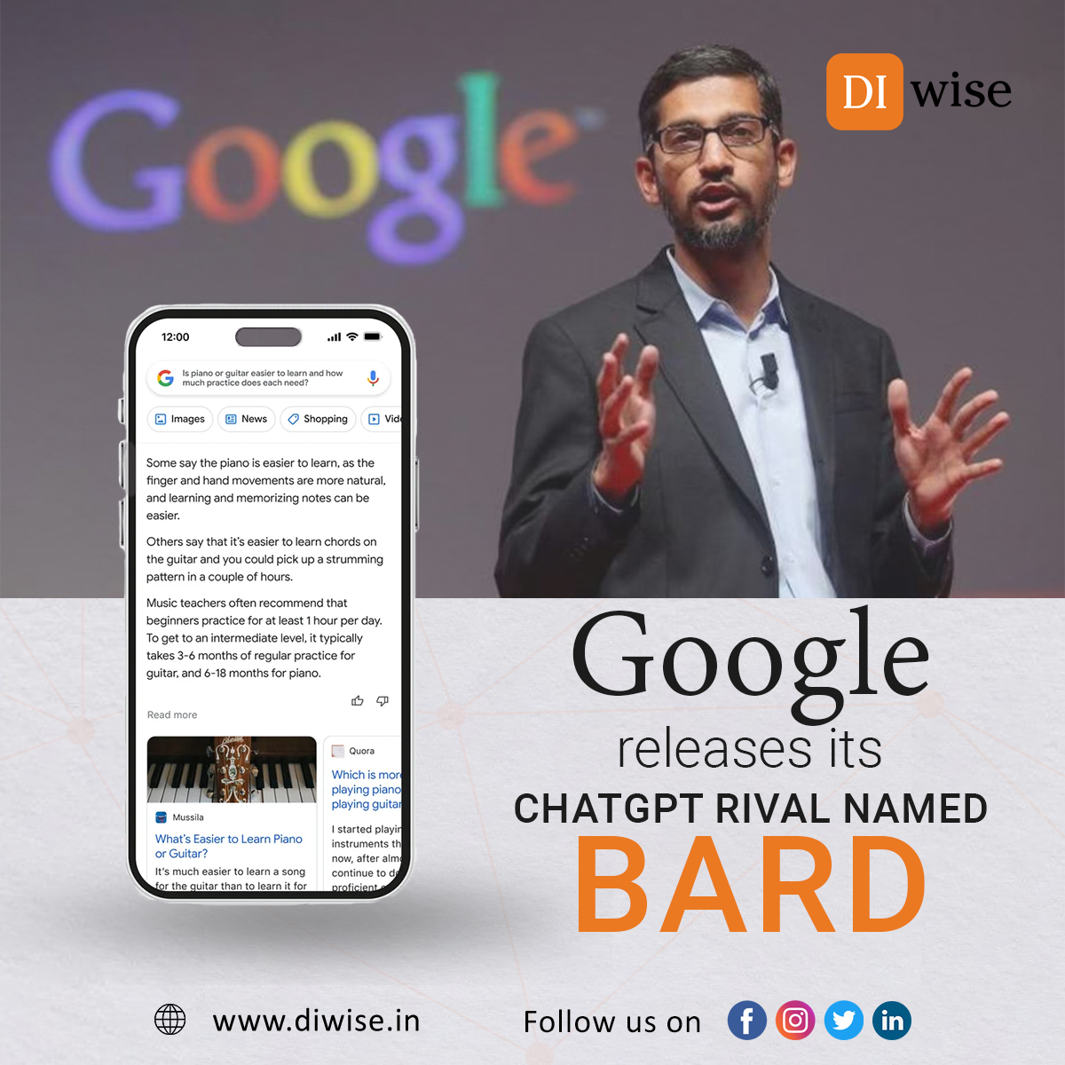 DIwiseLtd's tweet photo. OpenAI caused a sensation when they released #ChatGPT their GPT-based chatbot. However #Google has now entered the competition with their AI chatbot #Brad which is powered by #LaMDA. Now we can only wait to see how Google is planning to dominate this AI era

#Diwise #sunderpichai https://t.co/DfOMIhhWyp
