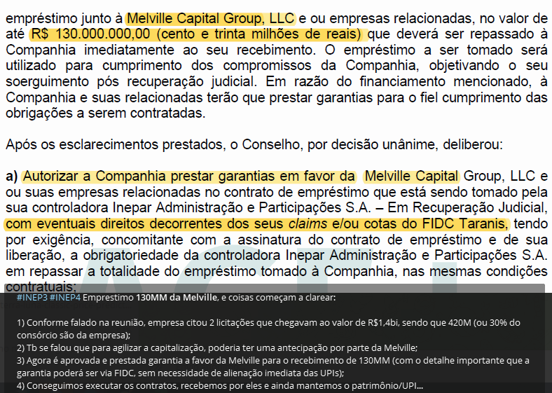 traderdocerrado's tweet photo. #INEP3 #INEP4 dia 13/01 postei no grupo sobre a possibilidade de "Emprestimo", sem a necessidade de alienação. 

Segue 🧵
 
1) Da reunião c/ acionistas, a Cia citou 2 licitações que chegavam ao valor de R$1,4bi, sendo que 420M (ou 30% do consórcio são da Cia); https://t.co/VIre6zCSIc