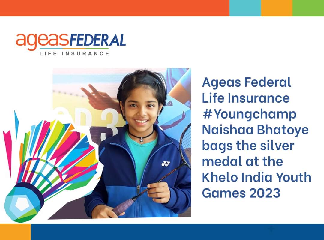 Naishaa Bhatoye, part of our Ageas Federal Quest for Excellence #YoungChamps programme won the coveted silver medal at the 5th edition of Khelo India Youth Games 2023 in Madhya Pradesh. Naishaa was the youngest player in the tournament shuttling her way to glory. #FutureFearless