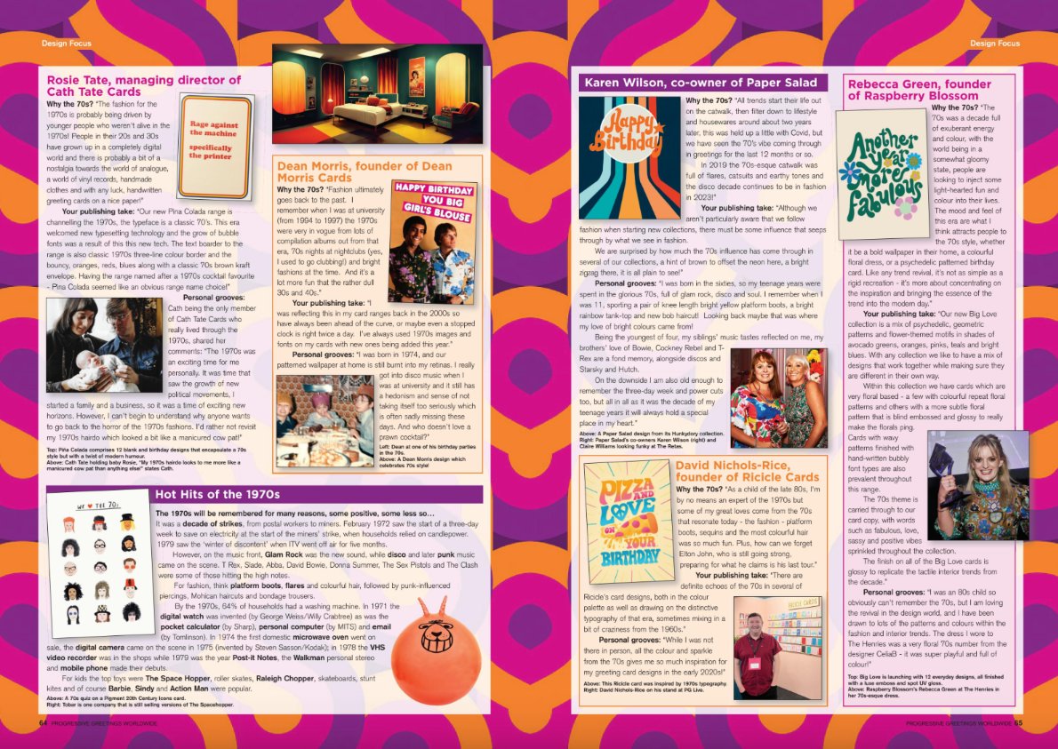 Prog_Greetings's tweet image. @Prog_Greetings #DesignFocus #70s #1970s #groovy #vintagestyle #retro #cool 
link to article and rest of @Prog_Greetings magazine:
issuu.com/maxpublishing/…
#greetingcards #justacard #greetingcardpublishers #greetingcardretailers