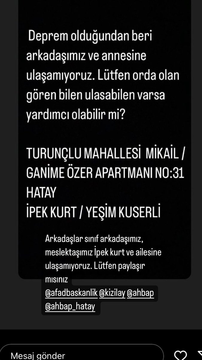 kutuphaneciniz's tweet photo. @haluklevent Hatay merkez de ulaşamıyoruz. İpek kurt ve ailesi https://t.co/ulWC9uxtYI