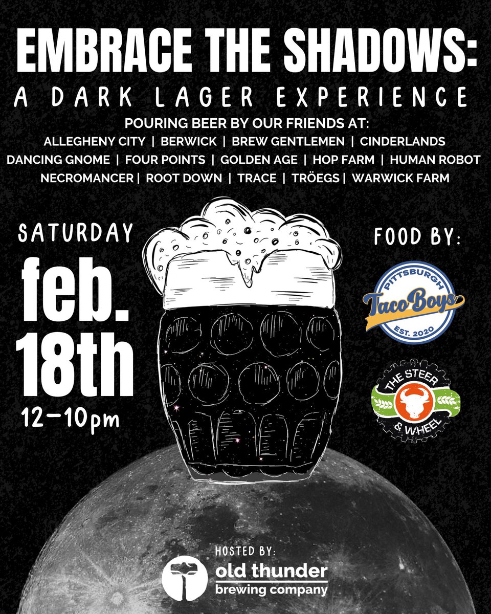 Please join us in the taproom on Saturday, Feb. 18th for an event you’ll never forget 🤯 Embrace The Shadows: A Dark Lager Experience 🌑 This is our next dive into bringing some of the best Pennsylvania breweries together to celebrate Lager 🍻