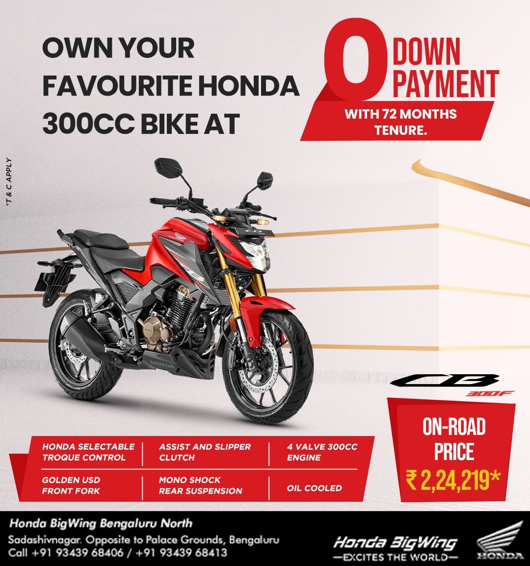 BigwingNorth's tweet photo. This February own your favourite 300CC Honda CB 300F at Zero down payment with 72 months tenure!!

On-Road price ₹2,24,219/-*

#Naked #StreetFighter #StreetBike #StreetBikers #HondaBigWing #BigWingIndia #Motorcycle #Bikes #BikeRides #TheFormidable #HondaBigWingBengaluruNorth https://t.co/zg1dj6ALrE