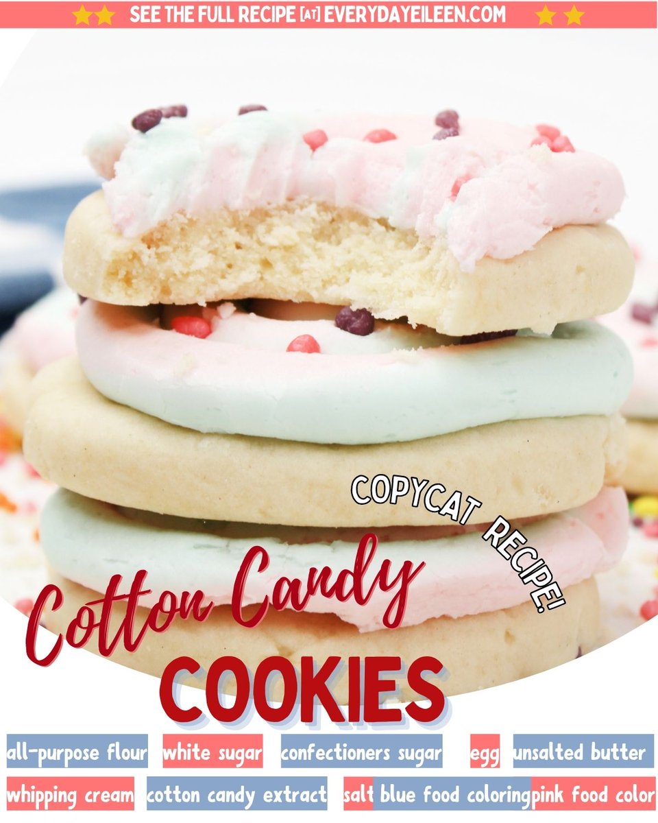 everyday_eileen's tweet photo. These tasty copycat Cotton Candy Cookies with a Cotton Candy Frosting and nerds candy sprinkles are buttery, sweet cookies. All the deliciousness of the country fair cotton candy in this delightfully festive cookie. #copycatcookie #cottoncandycookie https://t.co/yeet4h5I6B https://t.co/qYeaeNEXkI