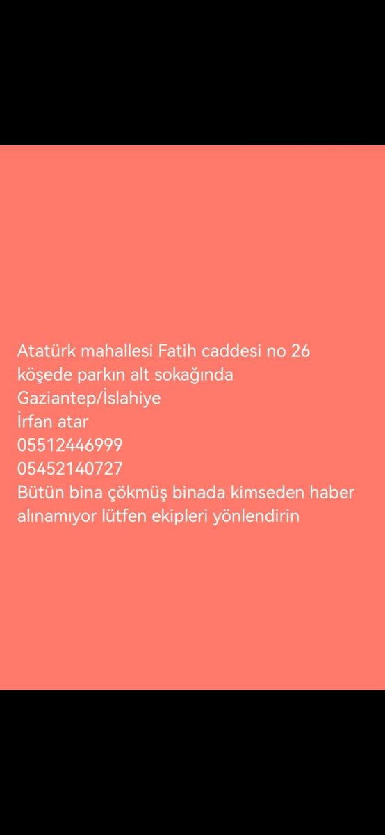36 saattir haber alınamıyor, lütfen artık ekipler müdahale etsin. <a href="/haluklevent/">Haluk Levent ( Ahbap Ekibi )</a> <a href="/KFCEatbox/">Barış Can</a> <a href="/AFADBaskanlik/">AFAD</a> <a href="/DepremDairesi/">AFAD Deprem</a> <a href="/AFADGaziantep/">AFAD Gaziantep</a>