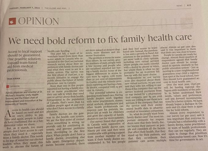 Everyone in Canada should have a family doctor, NP or primary care team they can see regularly when they need to

Let’s set the goal and enact bold reforms to achieve it

People in Canada are ready