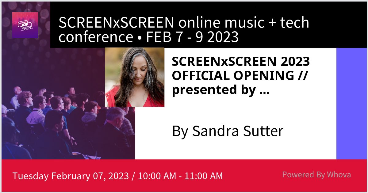 Sandra_L_Sutter's tweet photo. Honoured to be speaking at SCREENxSCREEN online music + tech conference • FEB 7 - 9 2023. Please check out my talk if you're attending the event! #SXS23 #SCREENxSCREEN #SXSmusictech - via #Whova event app https://t.co/sTPA8rQ1cR