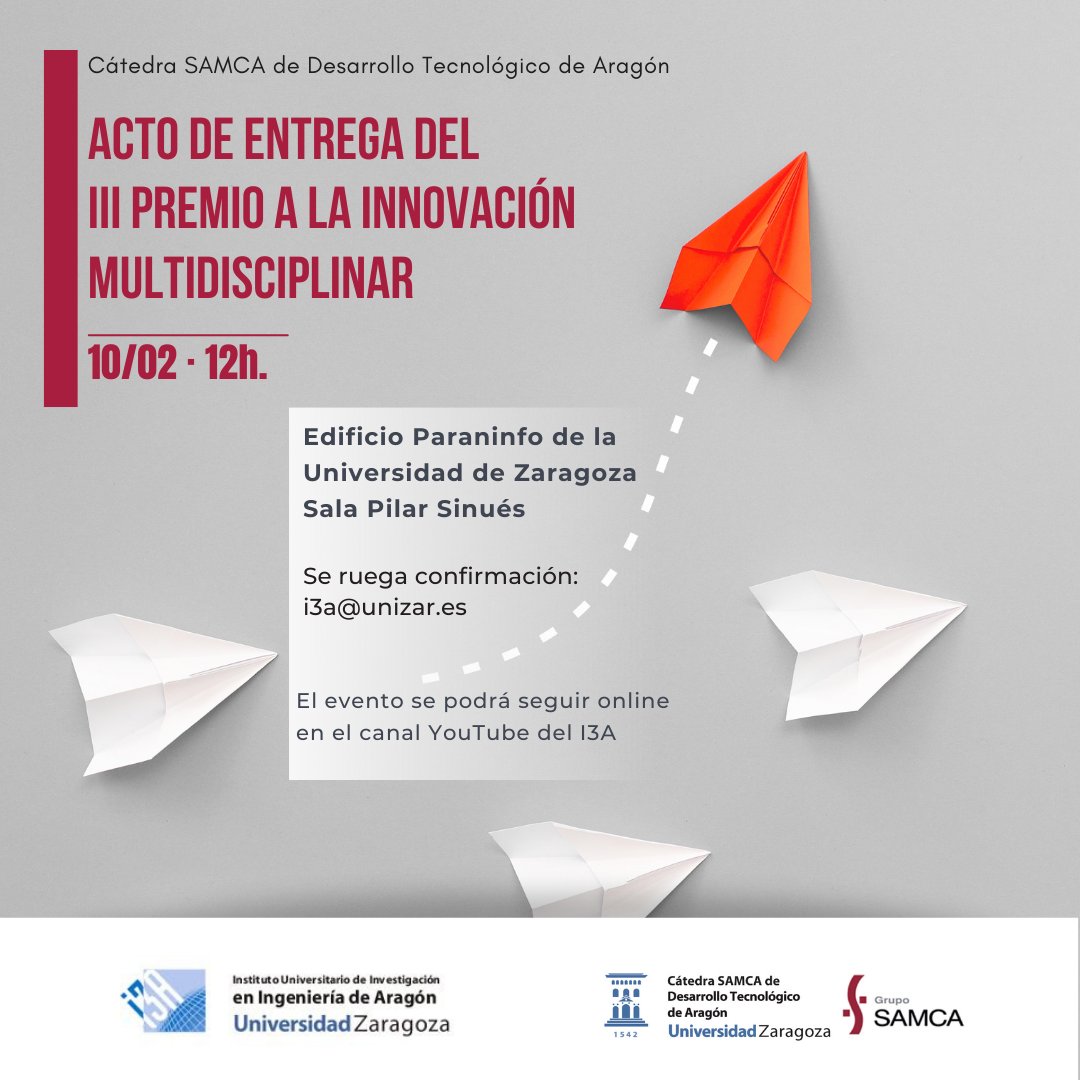 I3Aunizar's tweet photo. 🏆Acto de entrega del Premio #Innovación de la #CátedraSAMCAdt a un proyecto para la detección precoz de enfermedades del ojo, #MAiCRO
Dirigido por Alejandra Consejo, prof @EINAunizar junto a 15 investigadores/as 
🗓️ 10/02⏰ 12h.
📍Paraninfo @unizar
ℹ️ https://t.co/4eYJjpNmAl https://t.co/f8Y0Kmfyme