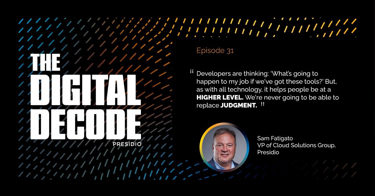 Presidio's tweet photo. Join Sam Fatigato (@sfatigato) and Rob Kim (@kimrg3092) on this episode of #TheDigitalDecode as they discuss the continued growth of #cloud adoption and the potential challenges faced by organizations. https://t.co/jPxl1I60dZ. https://t.co/Im1qRnipvG