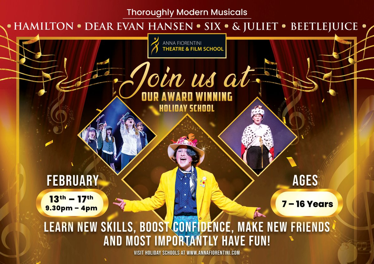 Places on our February Half-Term Holiday Course are still available! The theme is 'Thoroughly Modern Musicals'. Children will put together a musical theatre show, which they then perform for parents and guardians at the end of the week. Sign up now! 
buff.ly/3YcYpss