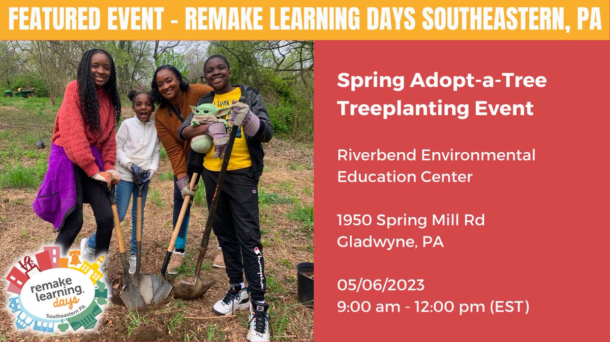 PA SEED Ecosystem (@paseedecosystem) on Twitter photo Get your green thumb ready! Join us for a fun morning of tree planting and learning at the Riverbend Environmental Education Center. Adopt a tree, make tree art, and enjoy some hot apple cider. <a href="/riverbendenviro/">Riverbend EEC</a> <a href="/RemakeDays/">Remake Learning Days</a> remakelearningdays.org/event/spring-a… Get your green thumb ready! Join us for a fun morning of tree planting and learning at the Riverbend Environmental Education Center. Adopt a tree, make tree art, and enjoy some hot apple cider. <a href="/riverbendenviro/">Riverbend EEC</a> <a href="/RemakeDays/">Remake Learning Days</a> remakelearningdays.org/event/spring-a…