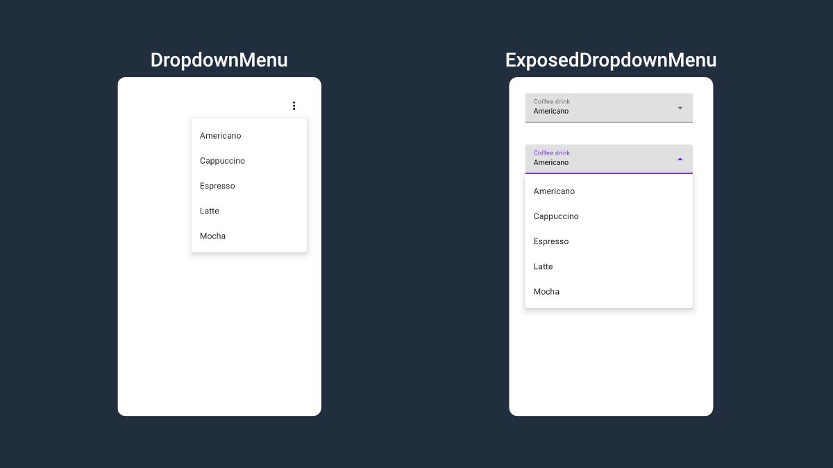 Using Jetpack Compose to create a DropDown menu in your Android app? Here are two options you can try:
- DropdownMenu
- ExposedDropdownMenu

#JetpackCompose #AndroidDev