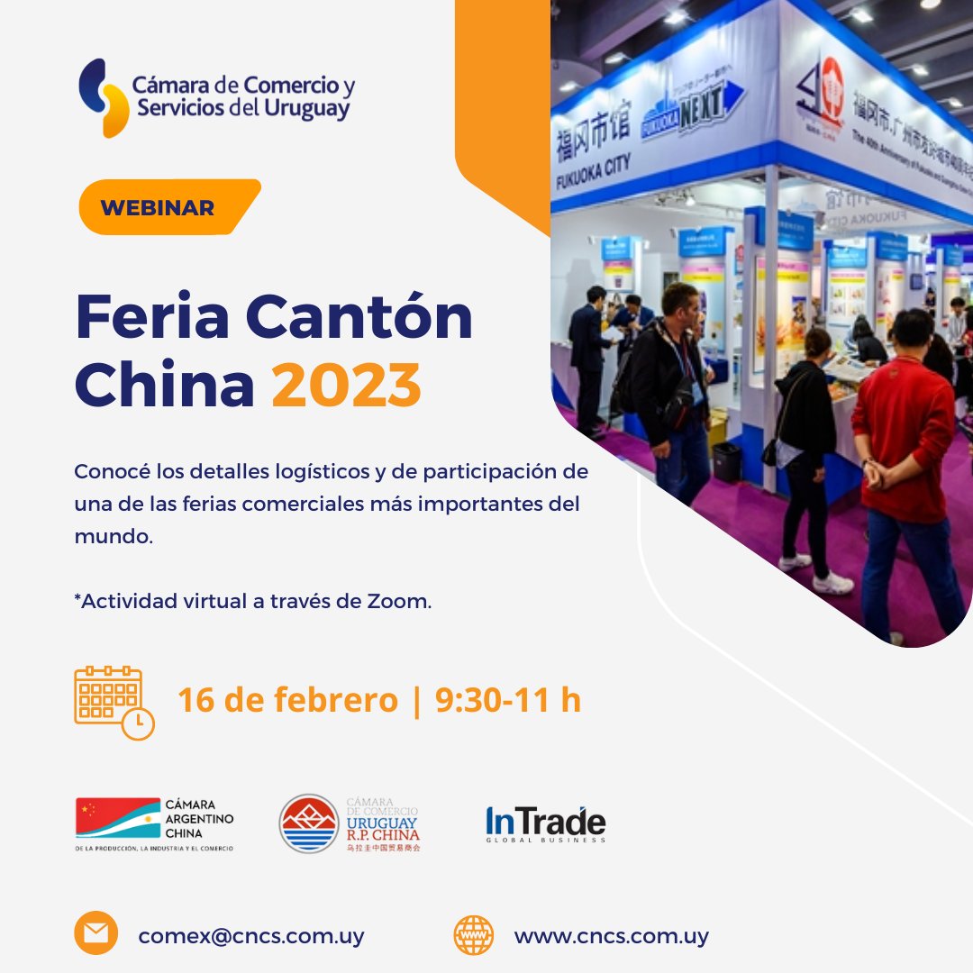 CamaraUY's tweet photo. La próxima semana podrás conocer todas las novedades de la feria de importadores y exportadores de Cantón (China) @cantonfair, una de las más importantes del mundo.

🗓️ 16-feb | 9:30 h
💻 A través de Zoom
✍🏻 Inscribite aquí: https://t.co/PSVQLcsI1P https://t.co/emVYdFFstI