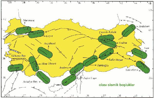 ferhat_ozcep's tweet photo. Demirtaş-Yılmaz'ın 1996 yılında hazırladığı harita Türkiye’de deprem üretmesi olası sismik boşlukları tanımlıyor.  Yeşille belirtilmiş boşlukları depremler dolduruyor. Hani bu bölgenin deprem üreteceği biliniyormuydu deniyor ya. Bu harita 1996 yılına ait kanıt. @paleosismolog https://t.co/CpmJWPVT3l