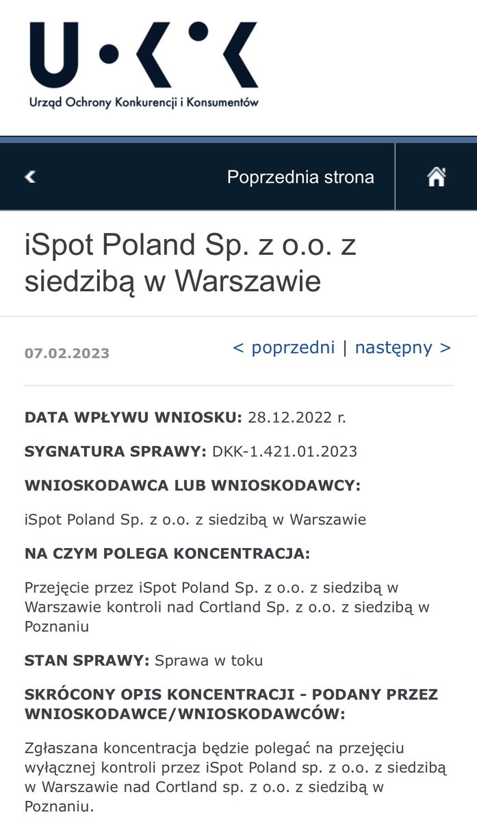 marcin_wlkp's tweet photo. Ciekawa informacja dot. Resellerów : „Przejęcie przez iSpot Poland Sp. z o.o. z siedzibą w Warszawie kontroli nad Cortland Sp. z o.o. z siedzibą w Poznaniu”
#UOKiK #ispot #cortland https://t.co/2hLIlWnoUb