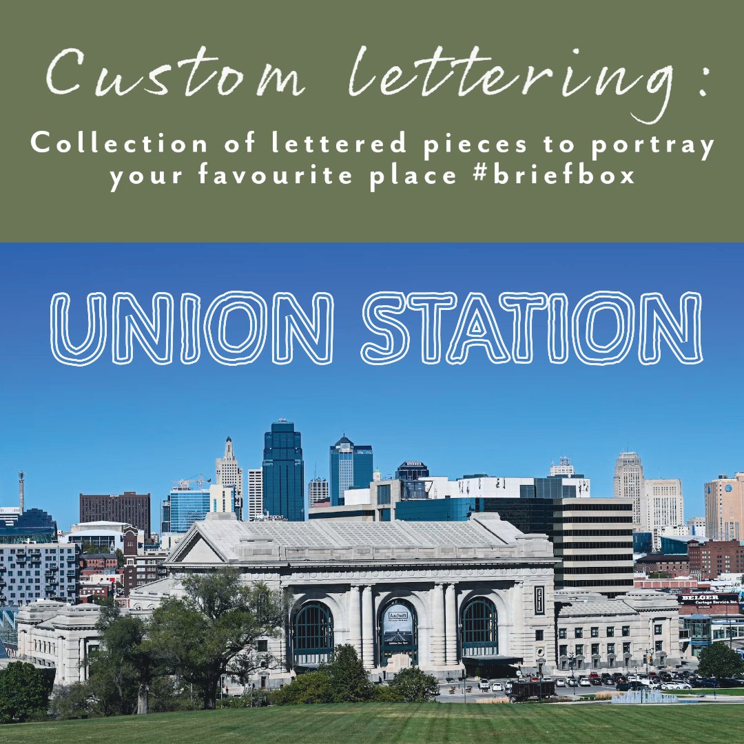 JenPollard13's tweet image. Custom lettering challenge from #briefbox. Combine custom lettering with pictures of your favorite places to create a design for a travel magazine. Thought I'd stick closer to home with this one. Much love to KCMO! 
photos: Jake Fagan, Benjamin White and Joey Dixon from Unsplash