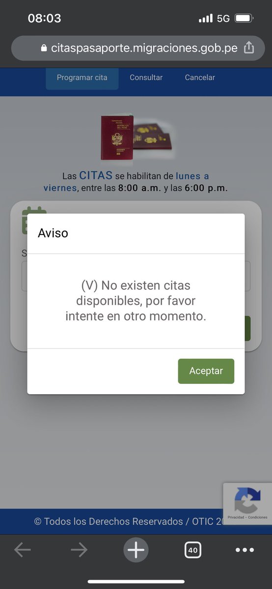 PaoLL764's tweet photo. @MigracionesPe Seleccione todas las opciones de locales, y NINGUNA tiene disponibilidad. Este es el 5to dia que intento. https://t.co/ETOEOy5eJo