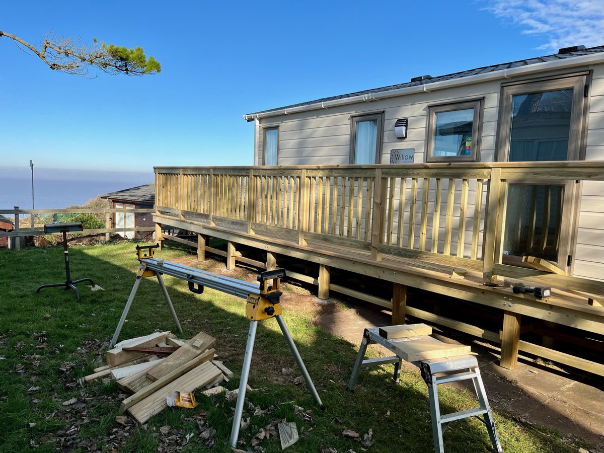 Scott our talented carpenter at <a href="/StAudriesBay/">St Audries Bay</a> has made a smashing job of this new bespoke deck for our new caravan owners John and Sue! #SOMERSET