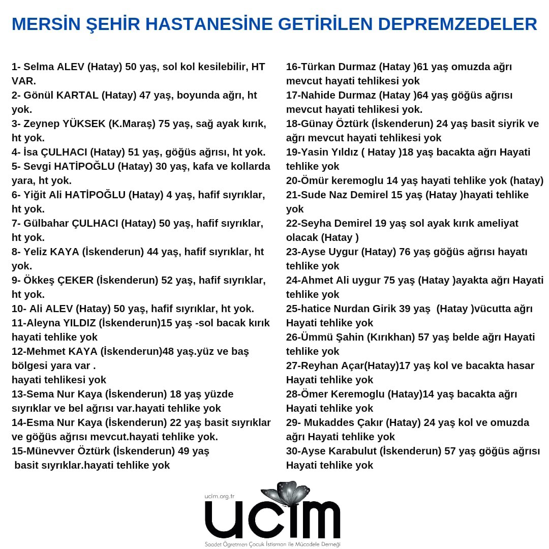 yucelceylancom's tweet photo. Mersin Devlet hastanesine getirilen Depremzedeler..
@ucimorgtr @SaadetOzkanEfe https://t.co/2azImhHYJr