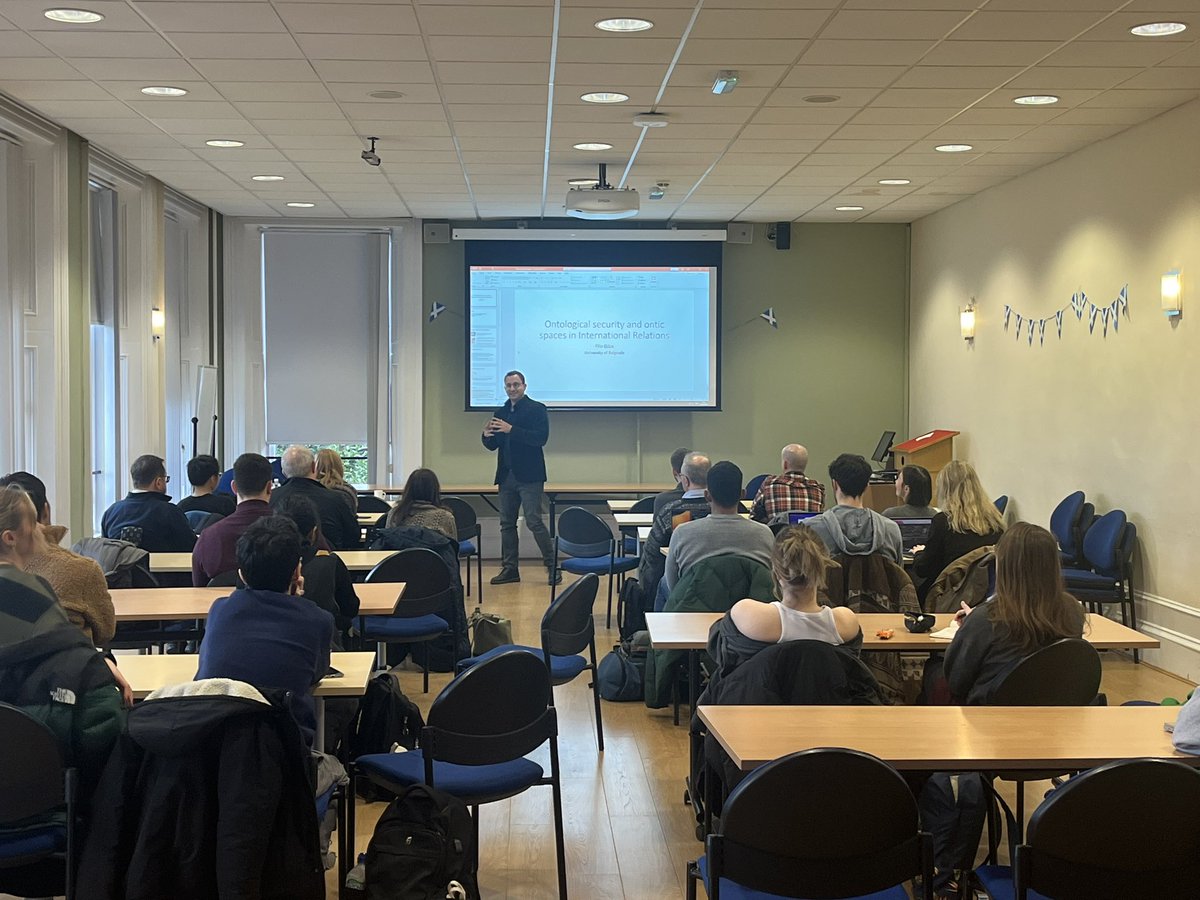 Great audiences for <a href="/UofGSPP/">UofG Social and Public Policy</a> visiting speaker <a href="/FilipEjdus/">Filip Ejdus</a> from the University of Belgrade.  Students from diverse departments such as <a href="/CEES_GlasgowUni/">CEES Glasgow University</a> and <a href="/GSecurityUofG/">MSc and MRes in Global Security at UofG</a> listening in to a student centred talk on Ontological Security in IR