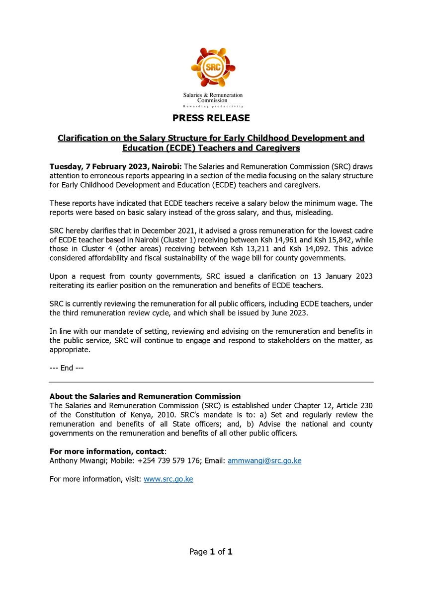 srckenya on Twitter "PRESS RELEASEClarification on the Salary