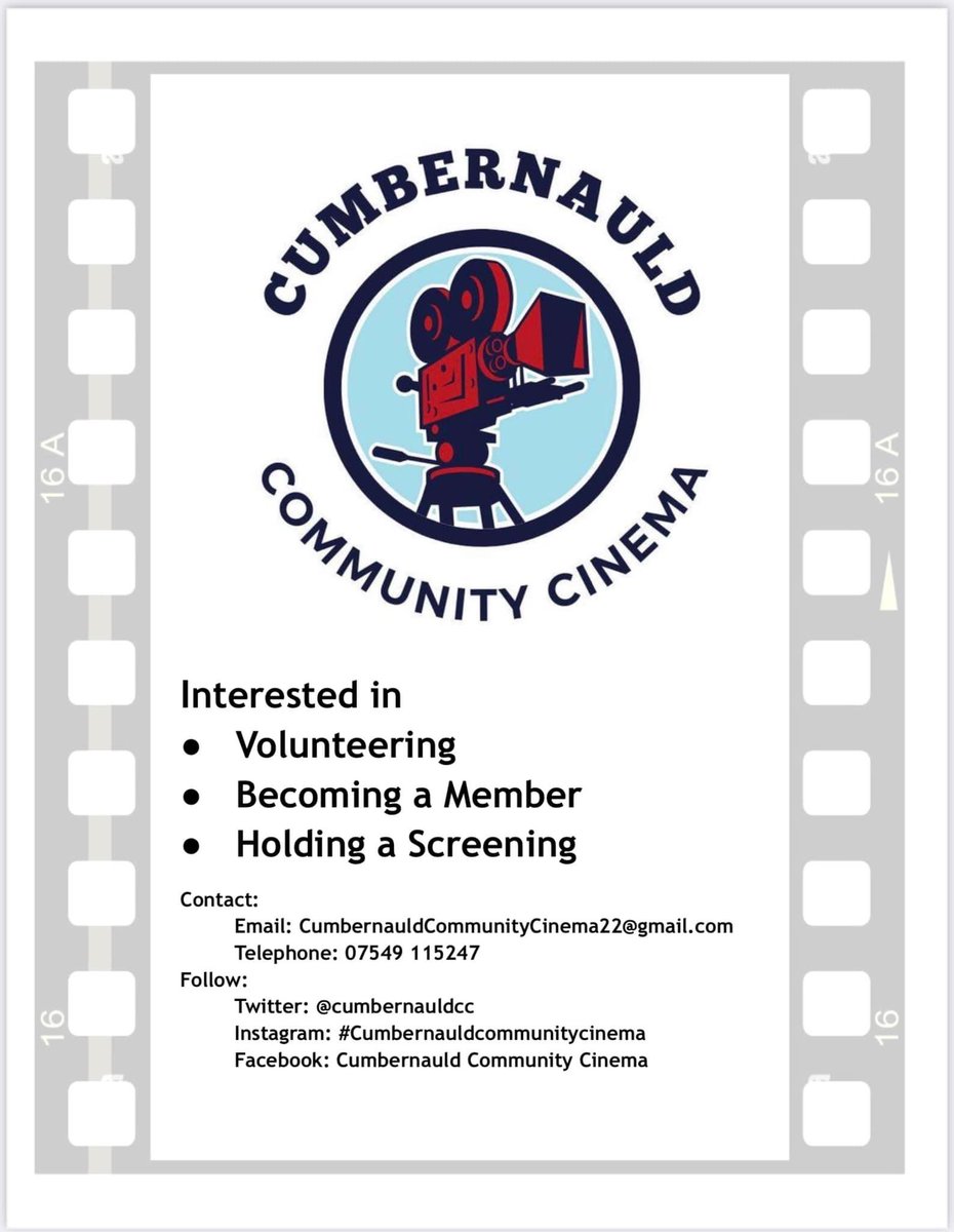 CarbrainH's tweet photo. Exciting Volunteering Opportunity 🎥 

Are you interested in film and cinema and would like to volunteer for, become a member of or hold a screening for @CumbernauldCC 

If this sounds like something that would interest you then why not get in touch via the email or number 👇🏻 https://t.co/hsw27fCb8g