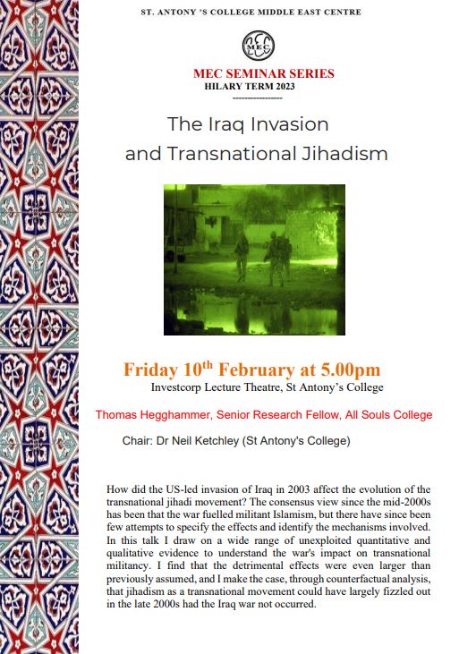 oxfordMec's tweet photo. FRIDAY 10TH FEBRUARY 5PM
St. Antony's Investcorp Lecture Theatre
No need to register
ALL WELCOME!
#Iraq #IraqInvasion #JihadiMovement #Jihadism #MiddleEast #IraqWar #Iraq2003
@Hegghammer @NeilKetchley https://t.co/zFUgQJmTLi