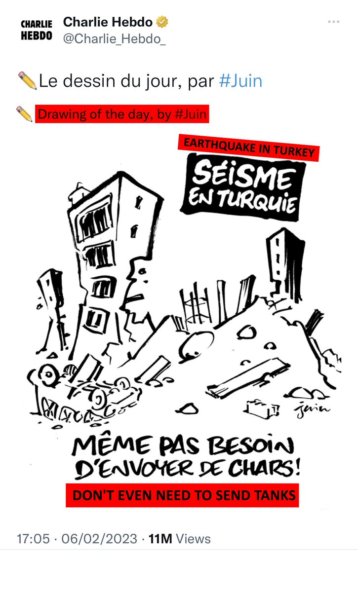 People who laugh at the death/misfortunate of others have a mental sickness which needs urgent treatment. Otherwise, it will soon impact the people around them and cause them immense grief. Remember "hate does not discriminate" . 
#Turkey #charliehebdo #France #cartoon
