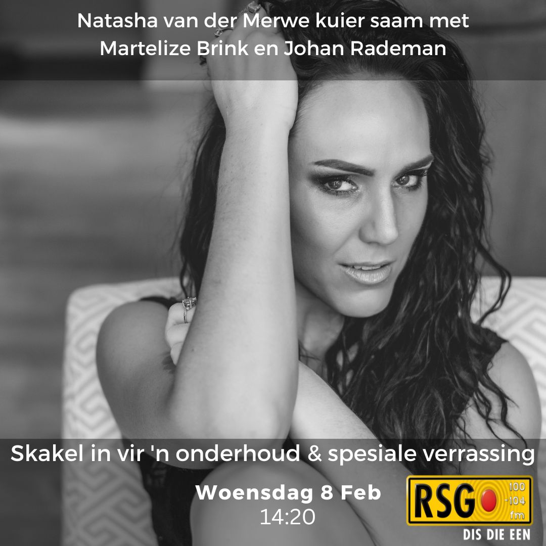 Tune into <a href="/zarsg/">RSG 100-104FM</a>  TOMORROW 8 FEB! Ek geaels bietjie met <a href="/MartelizeBrink/">Martelize Brink</a> &amp; #johanrademan 14:20pm! Daar mag dalk ook 'n #verrassing wees 😉#houmyvas #nuweenkelsnit #rsgradio #3dae #NewMusicAlert