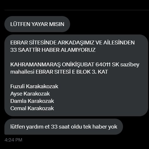 saatlerdir haber alınamıyo ebrar sitesi LUTFEN YAYALIM