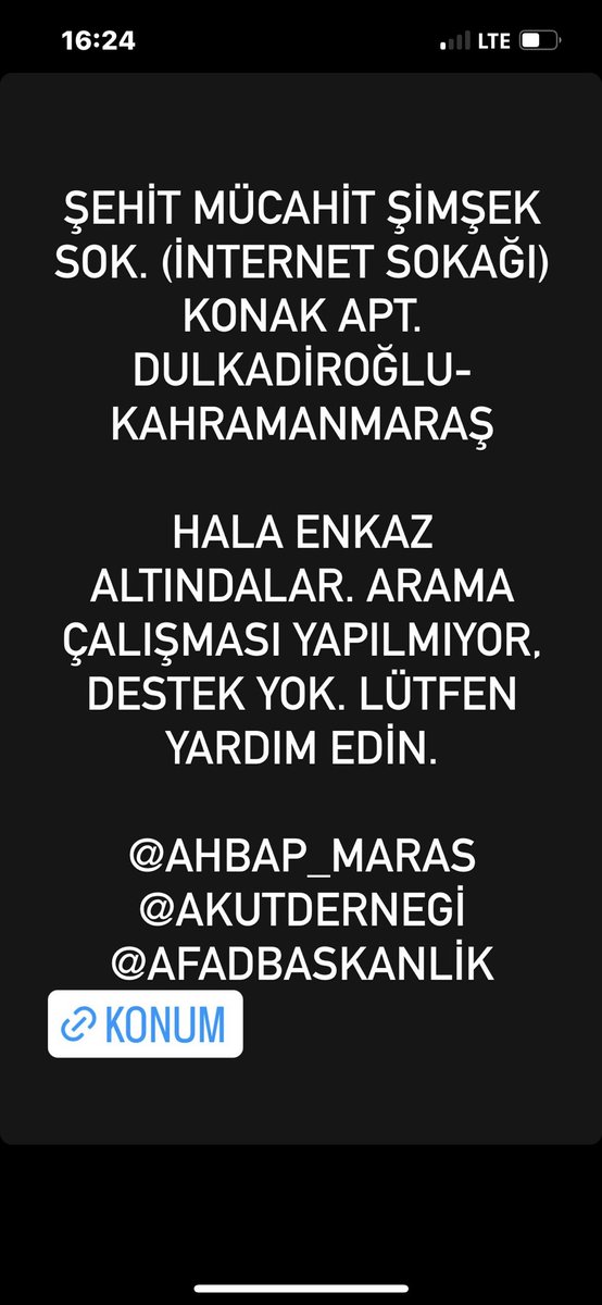 SnBurcu's tweet photo. Lütfen Yardım Edin @ahbap_maras @DepremDairesi @AKUT_Dernegi #deprem #Kahramanmaras https://t.co/ll4JGd4quS
