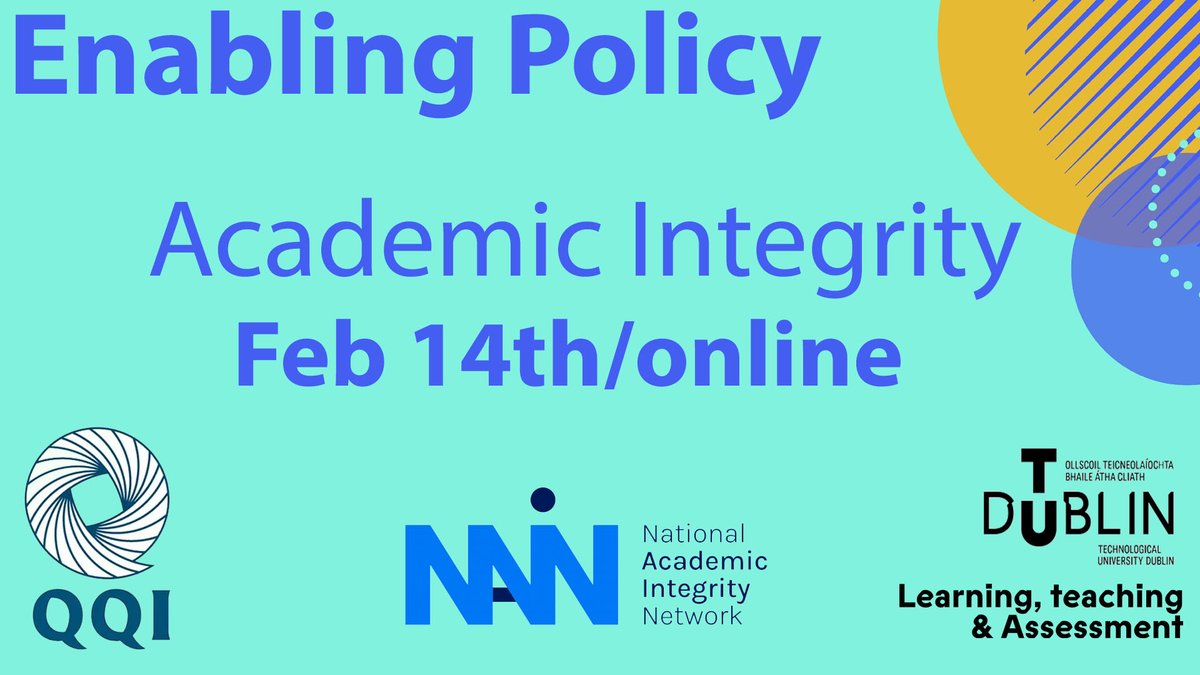 TU Dublin Learning, Teaching & Assessment (@tudublin_lta) on Twitter photo With the impacts of AI on #academicintegrity on many of our minds , by lucky chance our next <a href="/WeAreTUDublin/">TU Dublin / OT Baile Átha Cliath</a> HE policy webinar will explore academic integrity with <a href="/BolandMairead/">Mairéad Boland</a> of <a href="/QQI_connect/">QQI</a> and Billy Kelly, chair of NAIN. Register here bit.ly/3GrVAMy With the impacts of AI on #academicintegrity on many of our minds , by lucky chance our next <a href="/WeAreTUDublin/">TU Dublin / OT Baile Átha Cliath</a> HE policy webinar will explore academic integrity with <a href="/BolandMairead/">Mairéad Boland</a> of <a href="/QQI_connect/">QQI</a> and Billy Kelly, chair of NAIN. Register here bit.ly/3GrVAMy