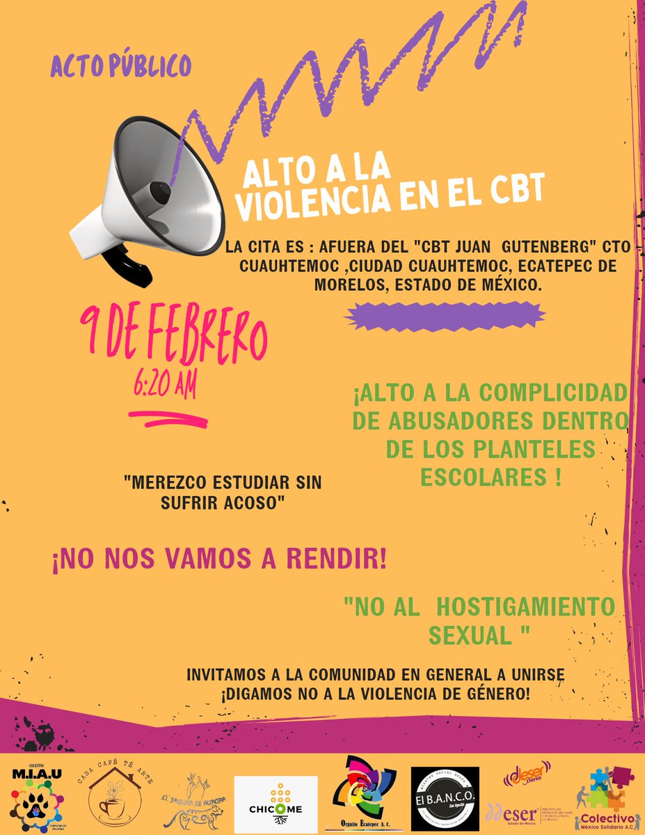 Ante los sistemáticos casos de abuso y hostigamiento sexual acontecidos en el CBT "Juan Gutenberg" en #Ecatepec, la comunidad educativa, colectivxs y organizaciones convocantes hacemos público el siguiente comunicado.