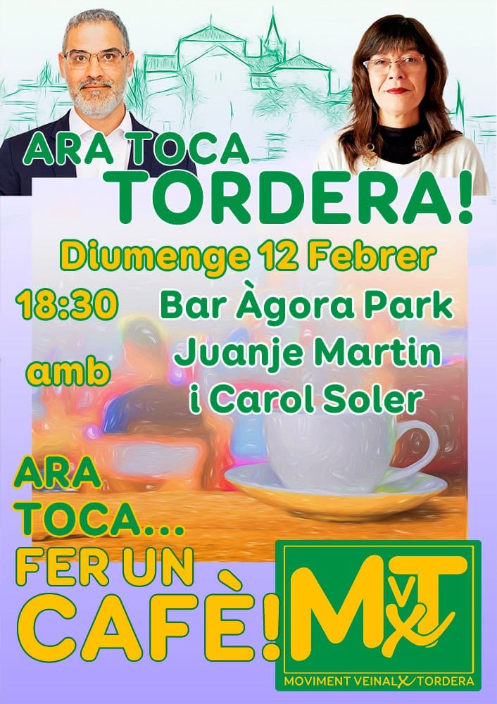 📢 Aquest diumenge farem un cafè amb els veïns i veïnes de Àgora Park ☕
Ús esperem a tots!!!
#aratocatordera