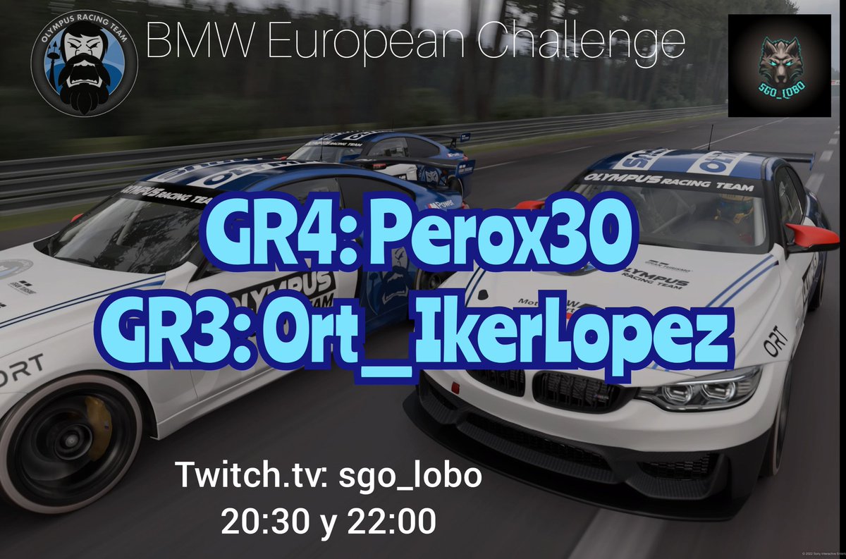 🚨RACE DAY🚨

BMW European Challenge de <a href="/Tururu233/">LOBO23 THE GOAT</a>

Nos vamos al circuito de La Sarthe con los neumáticos de lluvia que sobraron la semana pasada que la cosa se presenta húmeda de nuevo. ¡Hoy se estrena <a href="/perojo30benito/">Ort_perojo</a> con el GR4 y repite <a href="/xburnx2109/">AXN_IkerLopez</a> con el GR3!

#OlympusPower