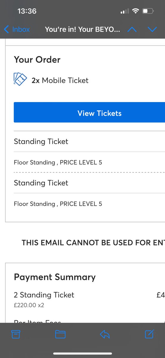 Omi_bitch's tweet photo. @Ticketmaster  can you explain to me why my London standing tickets for Beyoncé are £220 each but Cardiff is £108?? https://t.co/uRFpWVzwu8