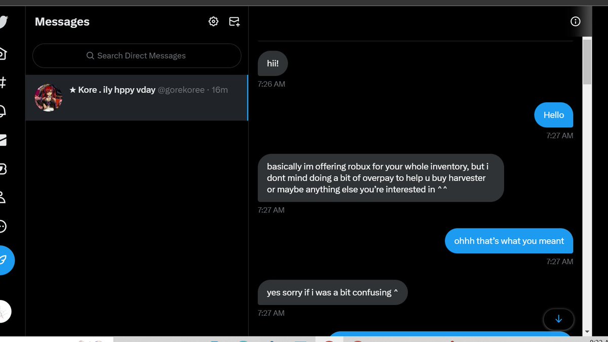 Lixxmit3d's tweet photo. @gorekoree on twitter scammed tf outta me now i got nothing in my inv (read last post to understand) so i want people to spam report her roblox (SlowSanna) and twitter for false advertising #mm2scam #scamed #mm2trading #report https://t.co/RhoMeGO3ts