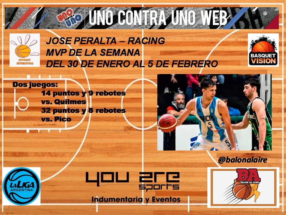 Ganador del MVP de la semana de .<a href="/LigaARGbasquet/">La Liga Argentina</a>  Jose Peralta de <a href="/racingchbasquet/">Racing Chivilcoy Basquet</a>