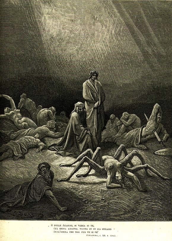 Illustration for Dante's Divine Comedy (1868) by Gustave Dore (French artist, lived 1832-1883). #spider #arachnid
