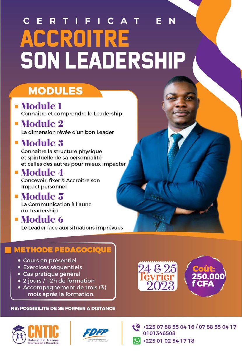 CNTIC3's tweet photo. 👩‍🎓👩‍🎓👩‍🎓 #LEADERSHIP👩‍🎓👩‍🎓👩‍🎓
Vous êtes : 
👉Leaders politiques
👉Dirigeants d’associations
👉Chefs d’entreprise
👉Entrepreneurs 
👉Manager de haut niveau
👉Personnalités publiques
👉Porteur de projet…,
☎️0788550418 / 01 02 54 17 18 https://t.co/tZqMULUloU